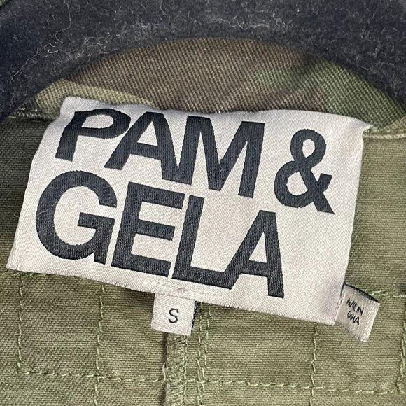 Pam & Gela Womens Small MilItary Green Camo Button Jacket Long Sleeve Raw Hem - Picture 3 of 9